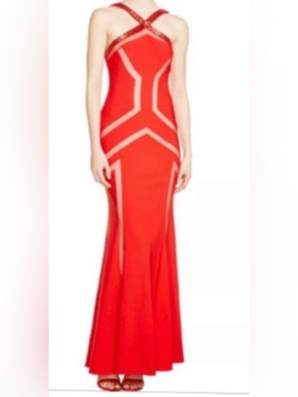 JS Collections Red Geometric Panel Maxi Dress
